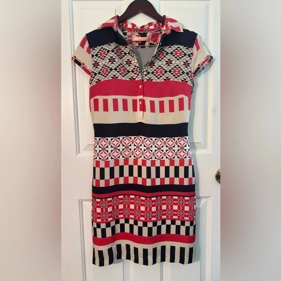 VILAGALLO Spanish Silk Stretch Horizontal Print Shirt Dress Sz 38 US 6 NEW COND - Picture 4 of 16